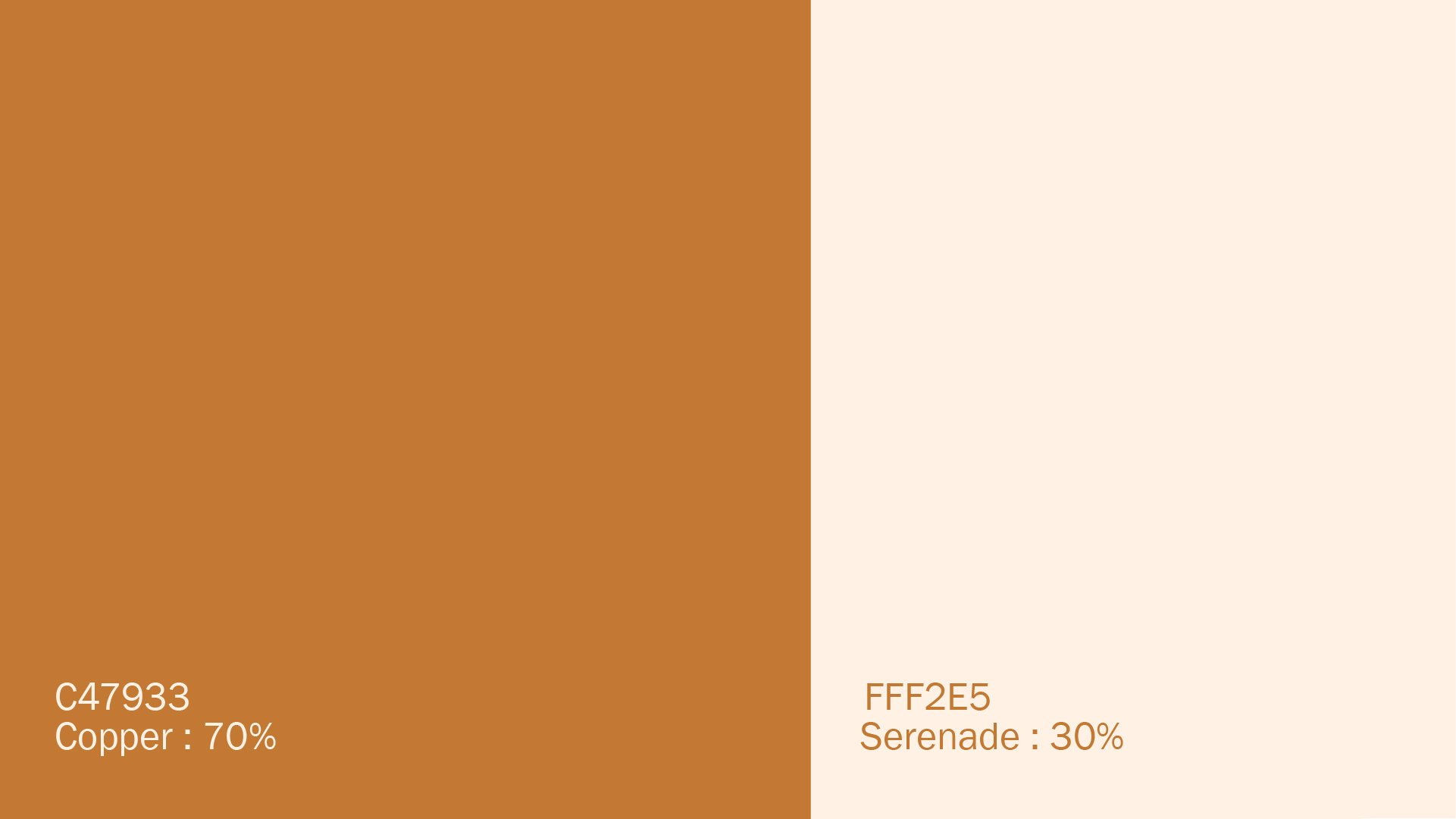 Cafe White Eye color palette — Copper #C47933 and Serenade #FFF2E5