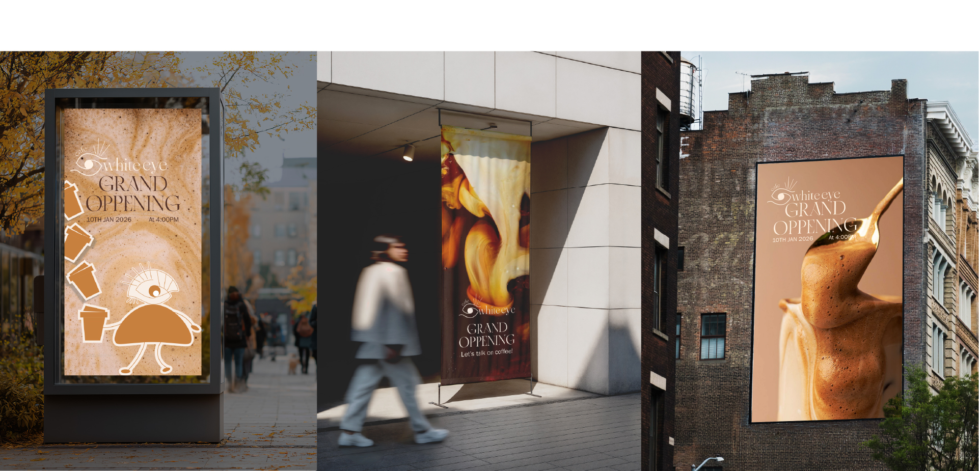Cafe White Eye grand opening posters and outdoor advertising