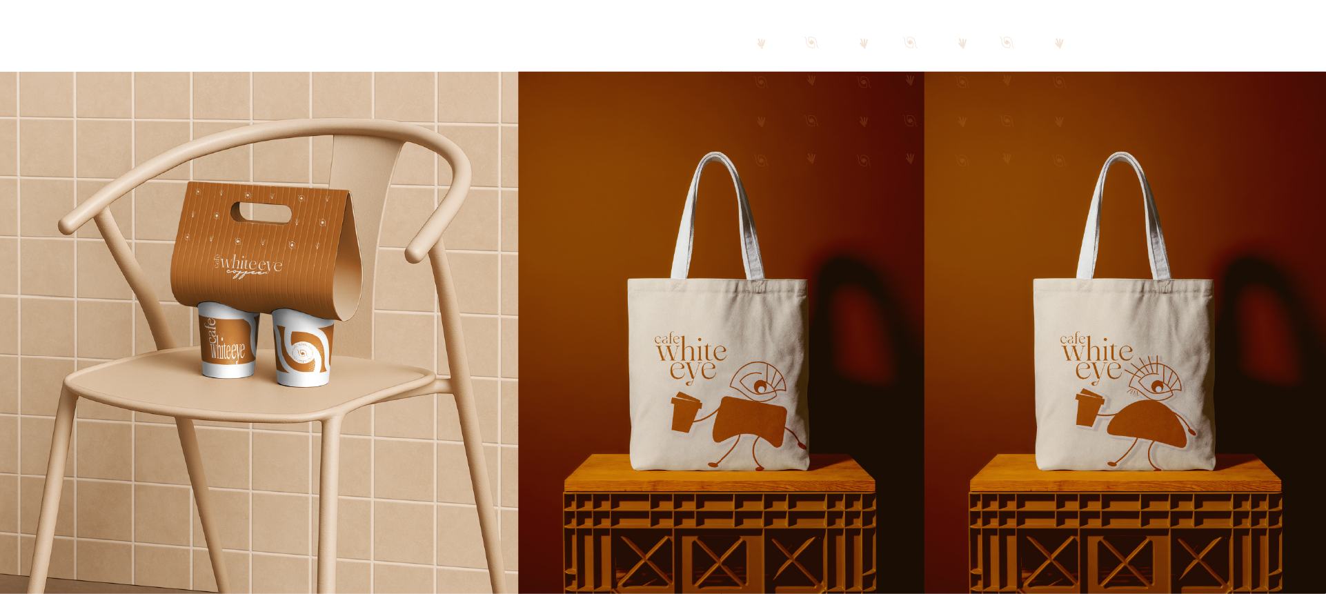 Cafe White Eye takeaway cup carrier and tote bag merch